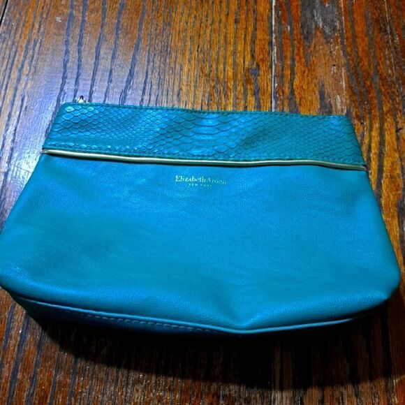 Elizabeth Arden New York Teal Zip Top Cosmetic Make Up Bag Clutch - Picture 1 of 6
